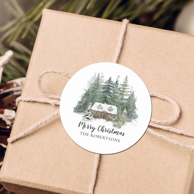 Pegatina Redonda Cabina de Navidades Rústicos de Winter Woodland (Subido por el creador)