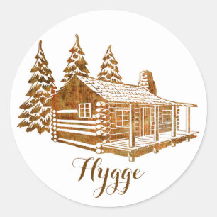 Pegatina Redonda Cabina de registro acogedora - Hygge o tu propio t