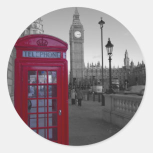 Pegatina Redonda Cabina de teléfonos roja de Londres