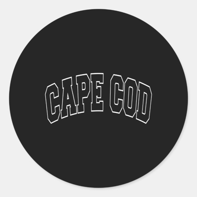 Pegatina Redonda Cabo Cod Massachusetts Varsity Style Black Text (Anverso)