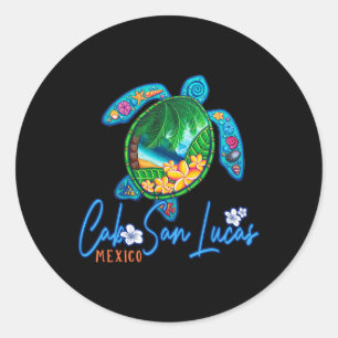 Pegatina Redonda Cabo San Lucas Turtle México Vacacional Familia T