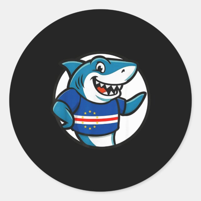 Pegatina Redonda Cabo Verde Flag Shark Funny Cabo Verdean  (Anverso)