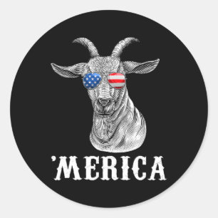 Pegatina Redonda Cabra 4 De Julio Bandera Americana Usa Merica