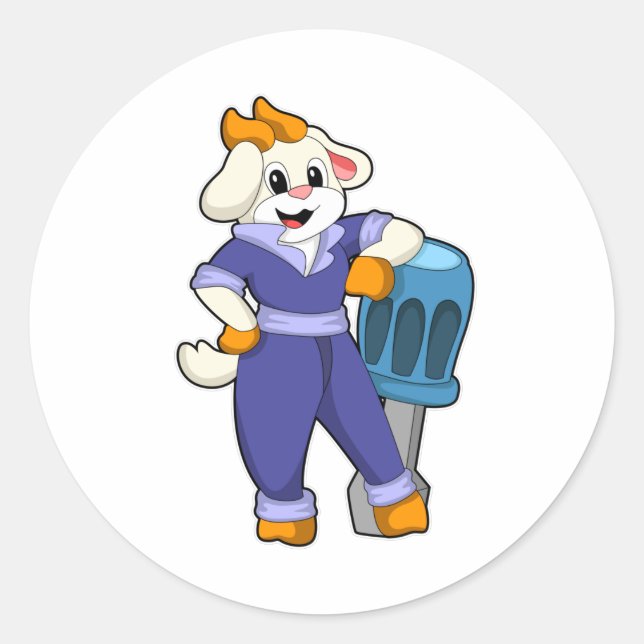 Pegatina Redonda Cabra como mecánica con destornillador (Anverso)