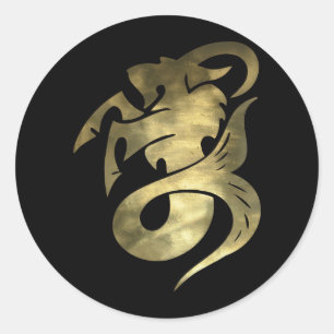 Pegatina Redonda Cabra de Capricornio de Oro Ruso