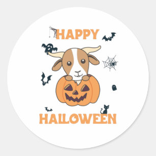 Pegatina Redonda Cabra En Calabaza Cabras Cutas Felices Halloween
