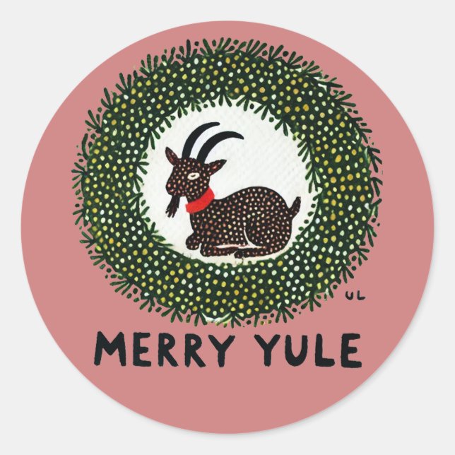 Pegatina Redonda Cabra Feliz Yule (Anverso)