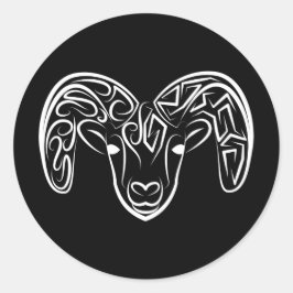 Pegatina Redonda Cabra/oveja tribal negra y blanca