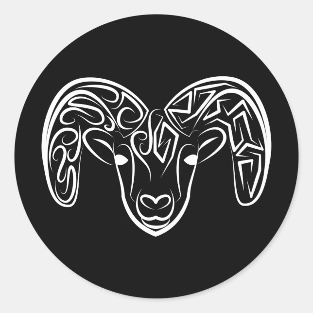 Pegatina Redonda Cabra/oveja tribal negra y blanca (Anverso)
