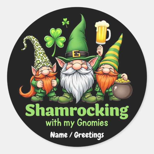 Pegatina Redonda Cabrón con My Gnomies Funny St. Patrick's (Anverso)