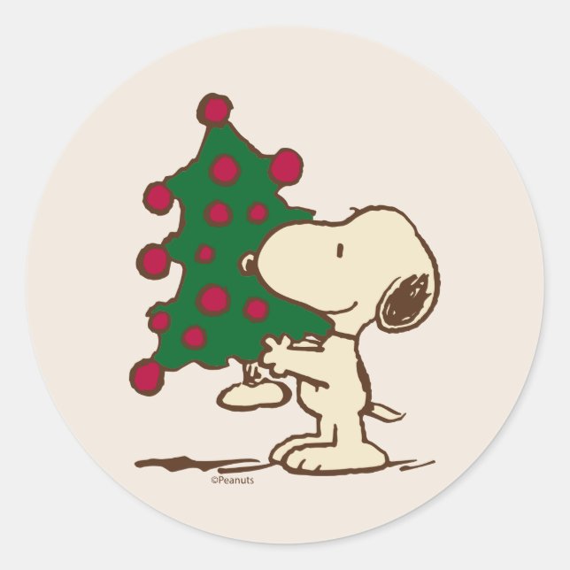 Pegatina Redonda Cacahuetes | Árbol de Navidad Snoopy (Anverso)