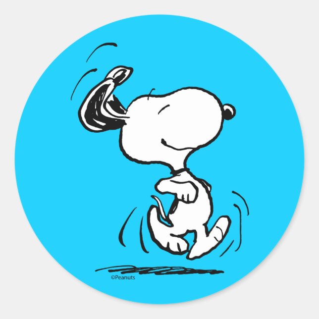 Pegatina Redonda Cacahuetes | Baile Snoopy Happy (Anverso)