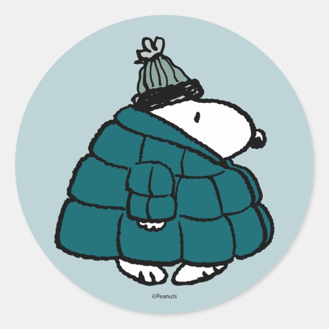 Pegatina Redonda Cacahuetes | Chaqueta Snoopy Winter Puffer (Anverso)