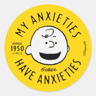 Pegatina Redonda Cacahuetes   Charlie Brown Nervous desde 1950