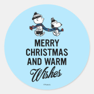 Pegatina Redonda Cacahuetes   Feliz Navidad Snoopy y Charlie Brown