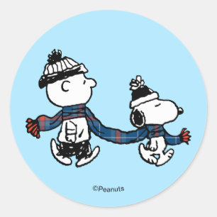 Pegatina Redonda Cacahuetes Feliz Navidad Snoopy y Charlie Brown