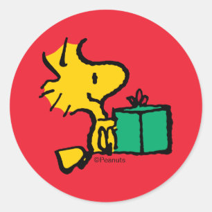 Pegatina Redonda Cacahuetes Regalo de Navidad de Woodstock
