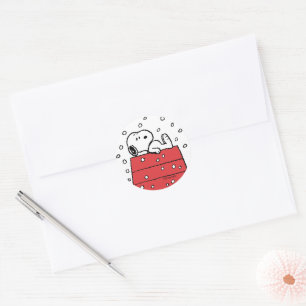 Pegatina Redonda Cacahuetes   Snoopy Doghouse Snowflakes