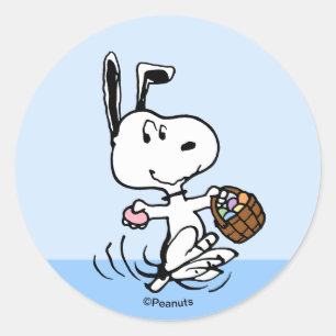 Pegatina Redonda Cacahuetes   Snoopy el Beagle de Pascua