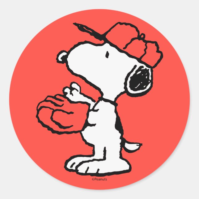Pegatina Redonda Cacahuetes | Snoopy Making the Catch (Anverso)