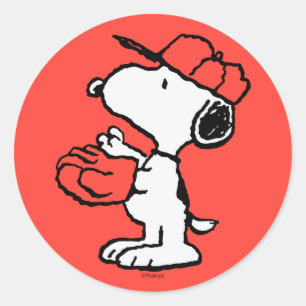 Pegatina Redonda Cacahuetes   Snoopy Making the Catch