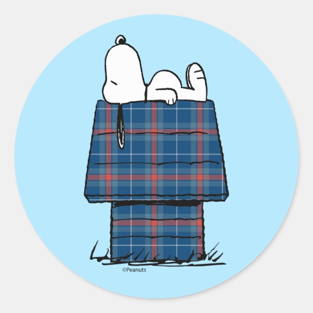 Pegatina Redonda Cacahuetes | Snoopy Plaid Flannel Holiday Dog Hous (Anverso)
