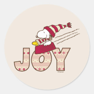 Pegatina Redonda Cacahuetes   Snoopy & Woodstock Joy Sled Ride