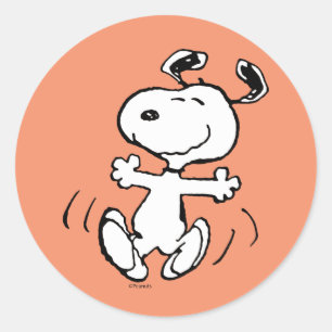 Pegatina Redonda Cacahuetes   Un baile feliz Snoopy