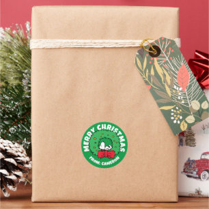 Pegatina Redonda Cacahuetes Wreath de Navidades Snoopy