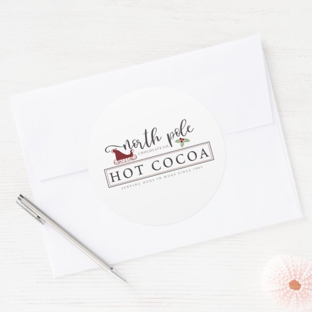 Pegatina Redonda Cacao caliente del Polo Norte (Sobre)