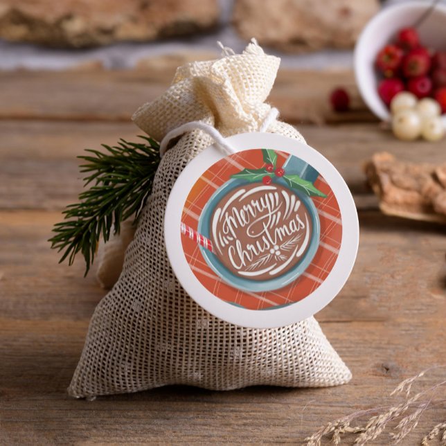 Pegatina Redonda Cacao Caliente Mug Mano Lettiendo Feliz Navidad Ro (Subido por el creador)