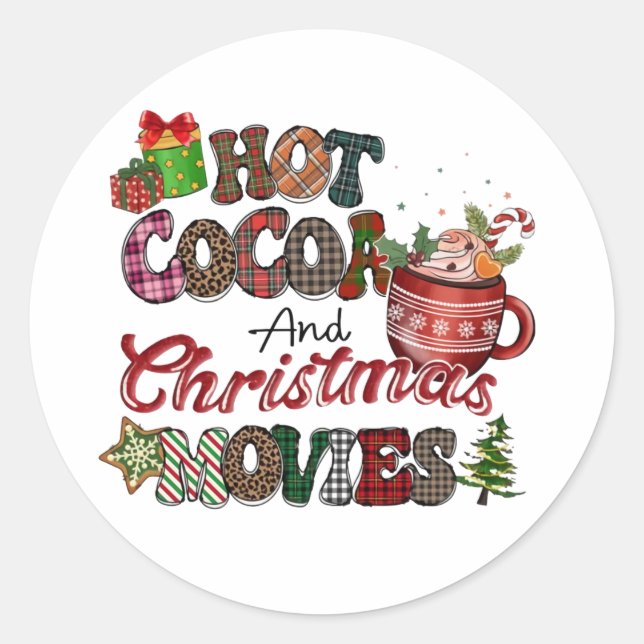 Pegatina Redonda Cacao caliente y películas de Navidades (Anverso)