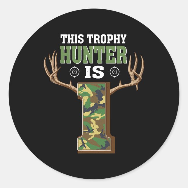 Pegatina Redonda Cacería de 1 año de edad Fiesta de cumpleaños Deer (Anverso)