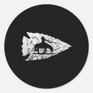 Pegatina Redonda Cacería de ballenas con arte de caza de reliquias 