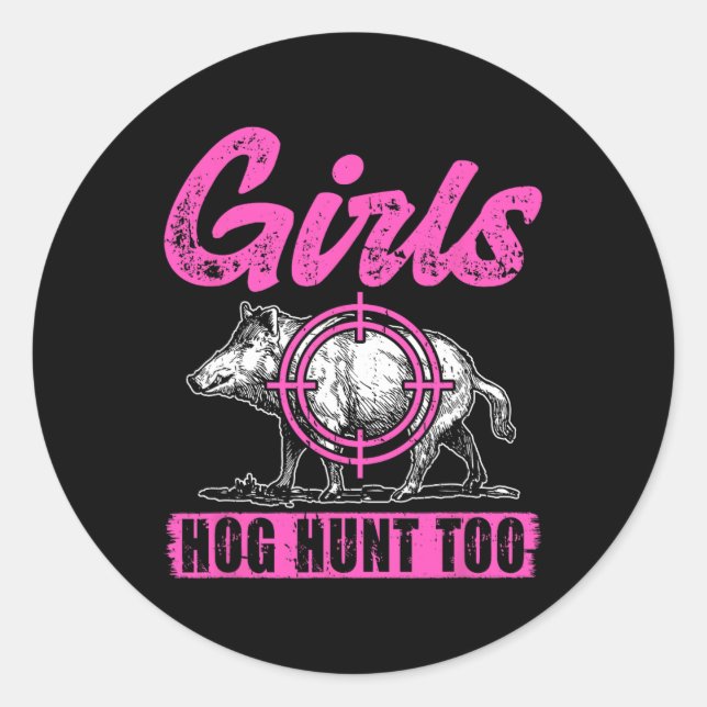 Pegatina Redonda Cacería de garrapatas a mujeres cazadoras de cerdo (Anverso)