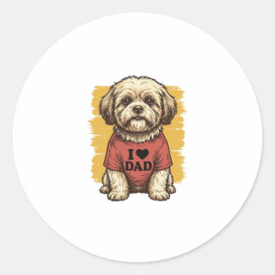Pegatina Redonda Cachorro Adorable Amo Papá Grabado Vintage Vector