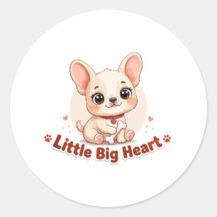 Pegatina Redonda Cachorro Adorable Corazón Pequeño Grande
