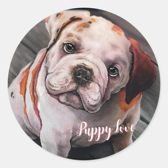 Pegatina Redonda Cachorro bulldog (Anverso)