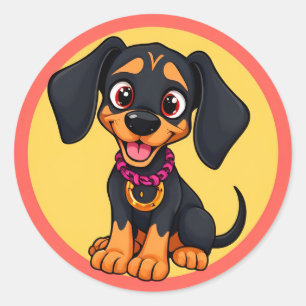 Pegatina Redonda Cachorro de dibujos animados adorable