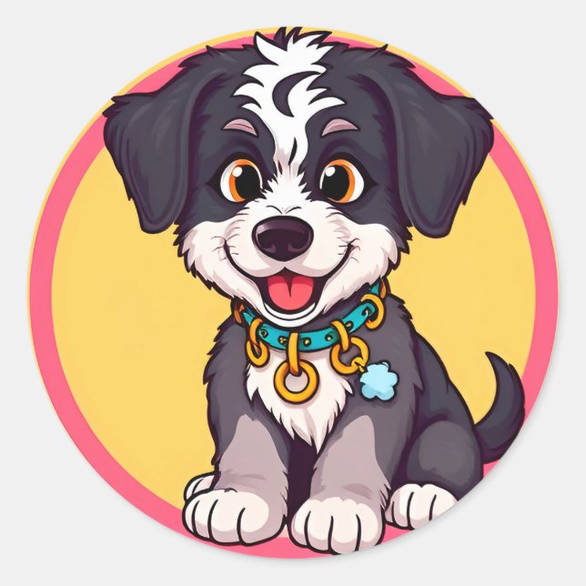 Pegatina Redonda Cachorro de dibujos animados adorable (Anverso)