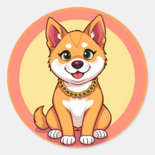 Pegatina Redonda Cachorro de dibujos animados adorable