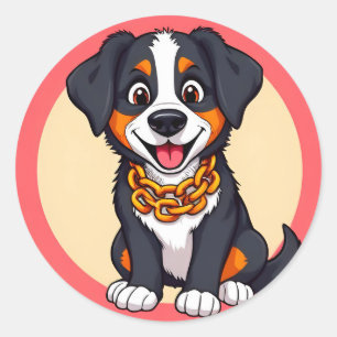 Pegatina Redonda Cachorro de dibujos animados adorable