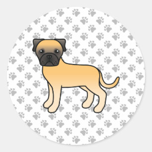 Pegatina Redonda Cachorro de dibujos animados Bullmastiff cervato l
