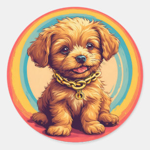 Pegatina Redonda Cachorro de dibujos animados lindo