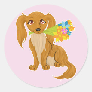 Pegatina Redonda Cachorro de flores