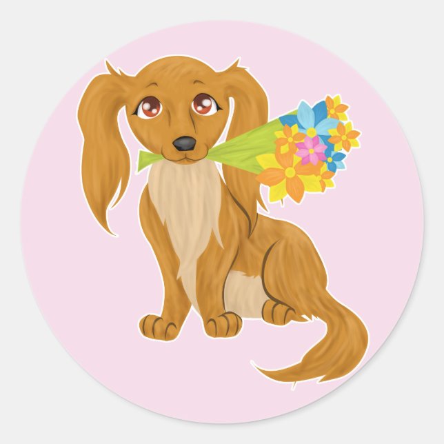 Pegatina Redonda Cachorro de flores (Anverso)