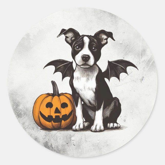 Pegatina Redonda Cachorro de Halloween (Anverso)