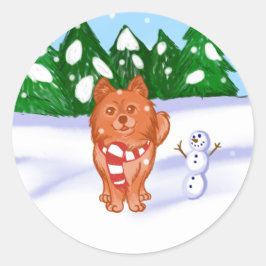 Pegatina Redonda Cachorro de nieve