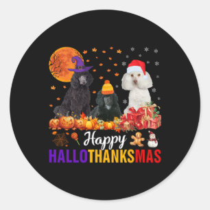Pegatina Redonda Cachorro de perro canino Hallothanksmas Halloween