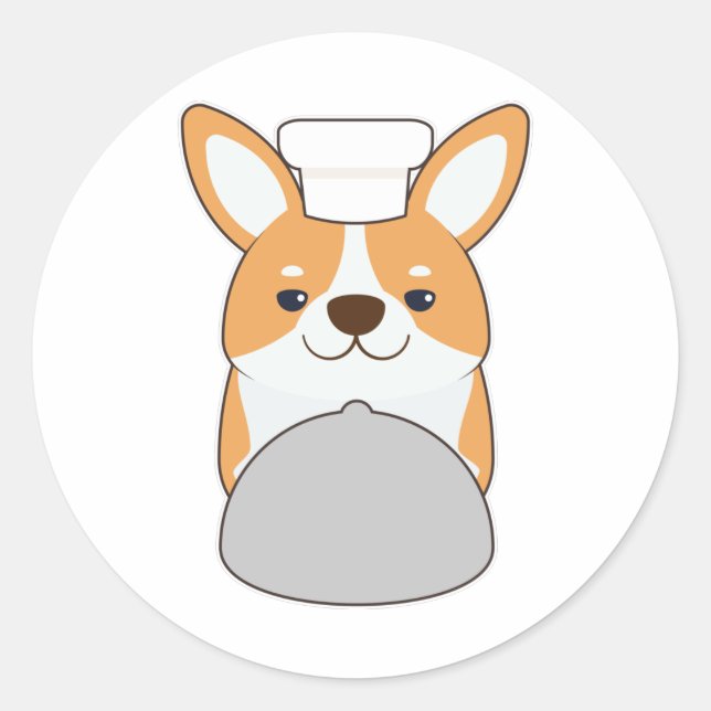 Pegatina Redonda cachorro de perro cocinado con plata (Anverso)